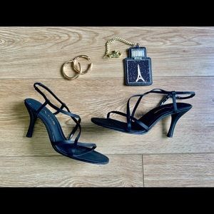 Black minimalist heeled sandals
